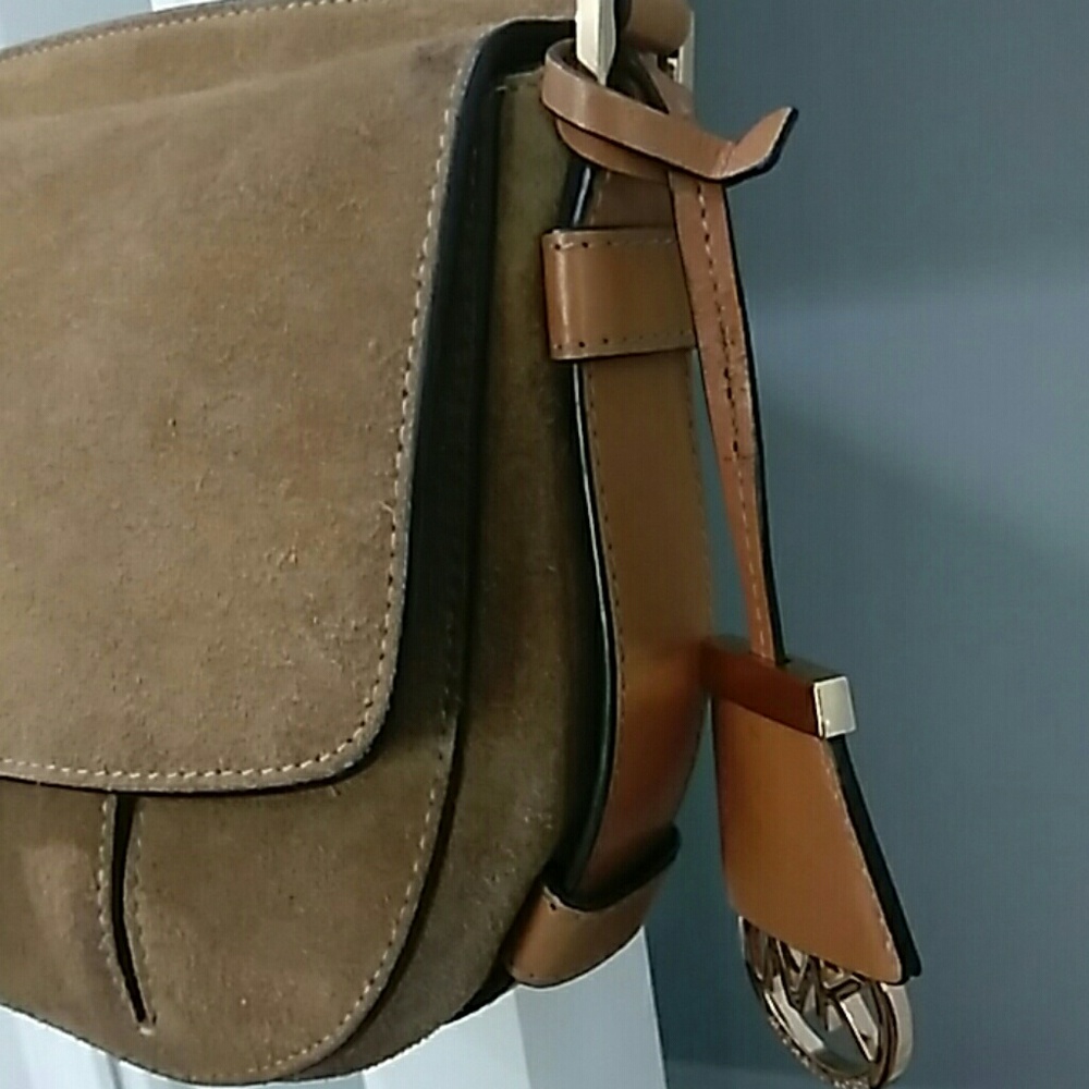 Michael Kors Suede and Leather Saddle Crossbody in Tan and Brown